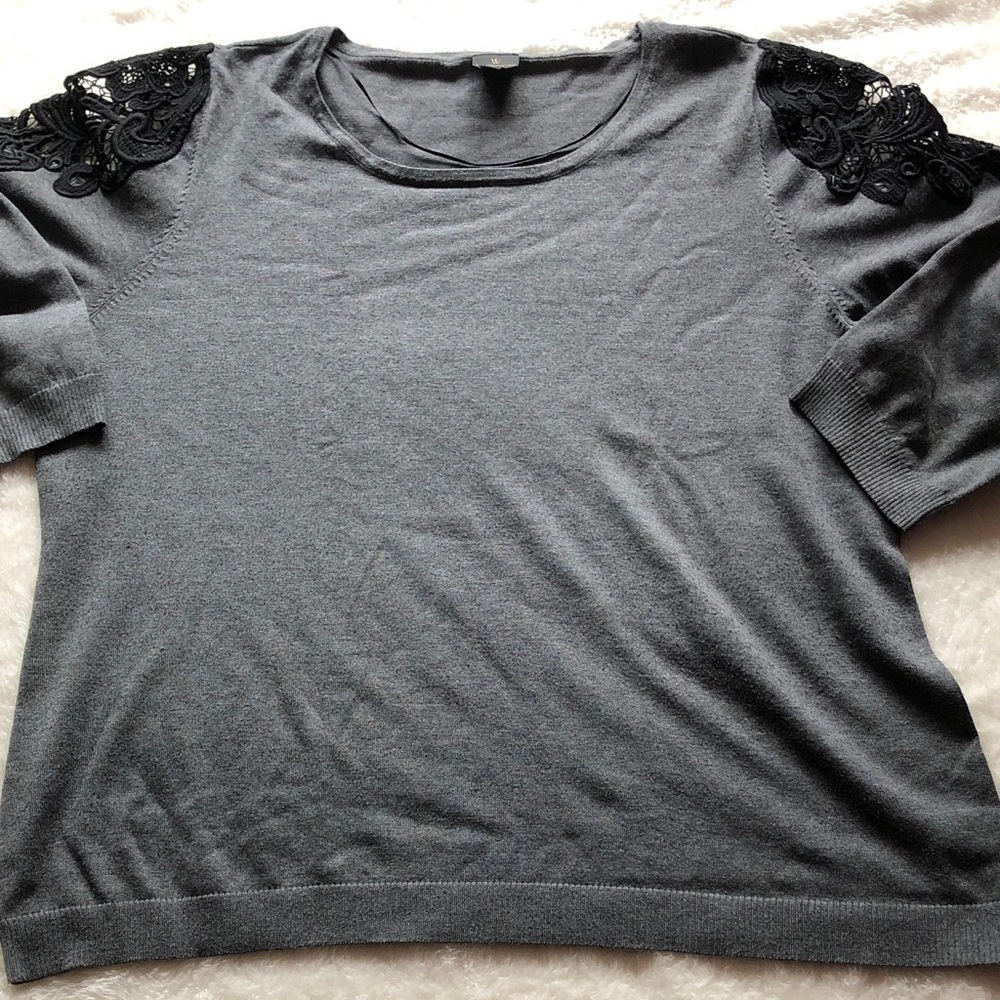 Worthington Gray Sweatshirt with Black Lace Shoulders